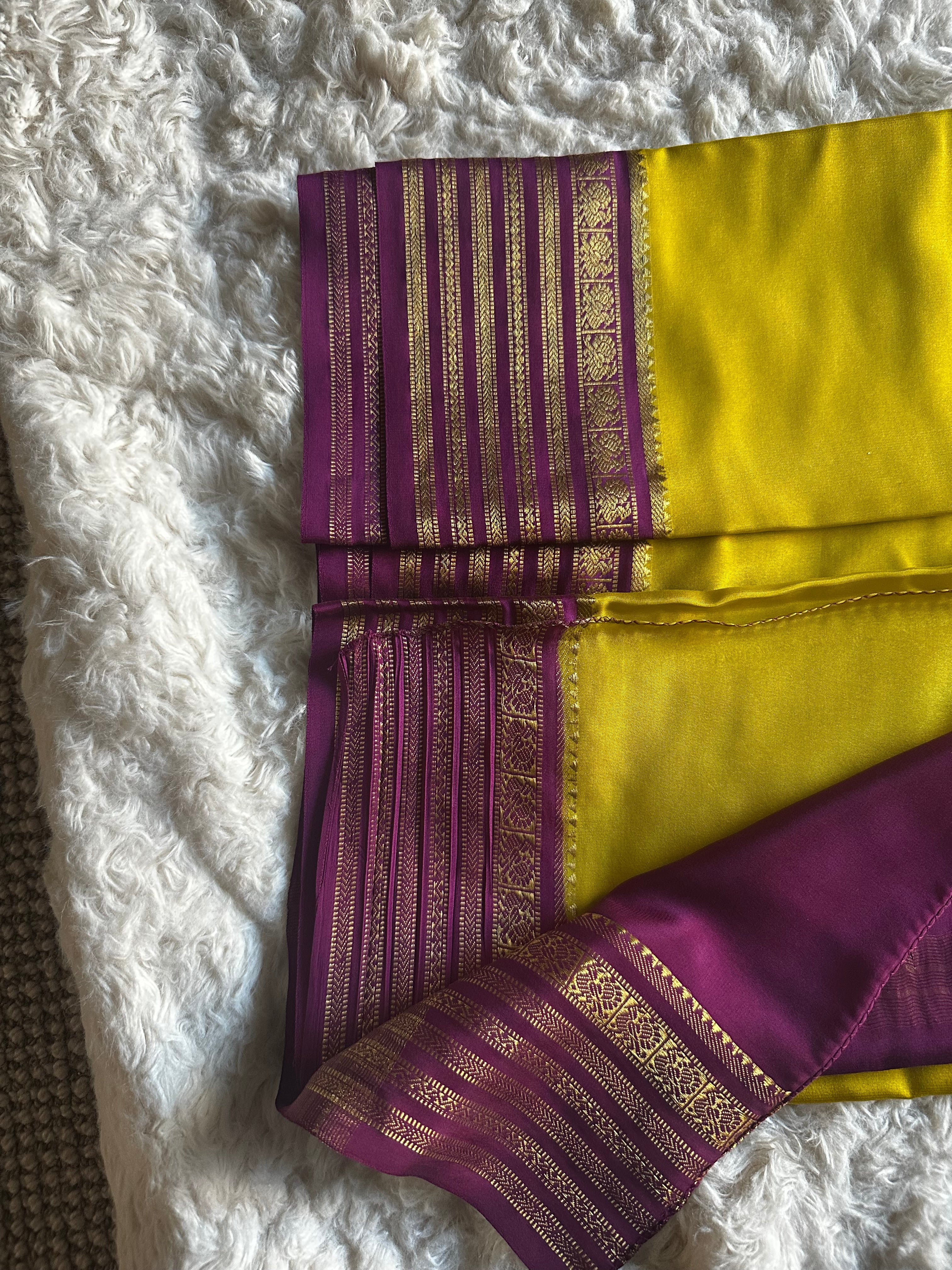 Olive Green & Magenta - Mysore Crepe Saree