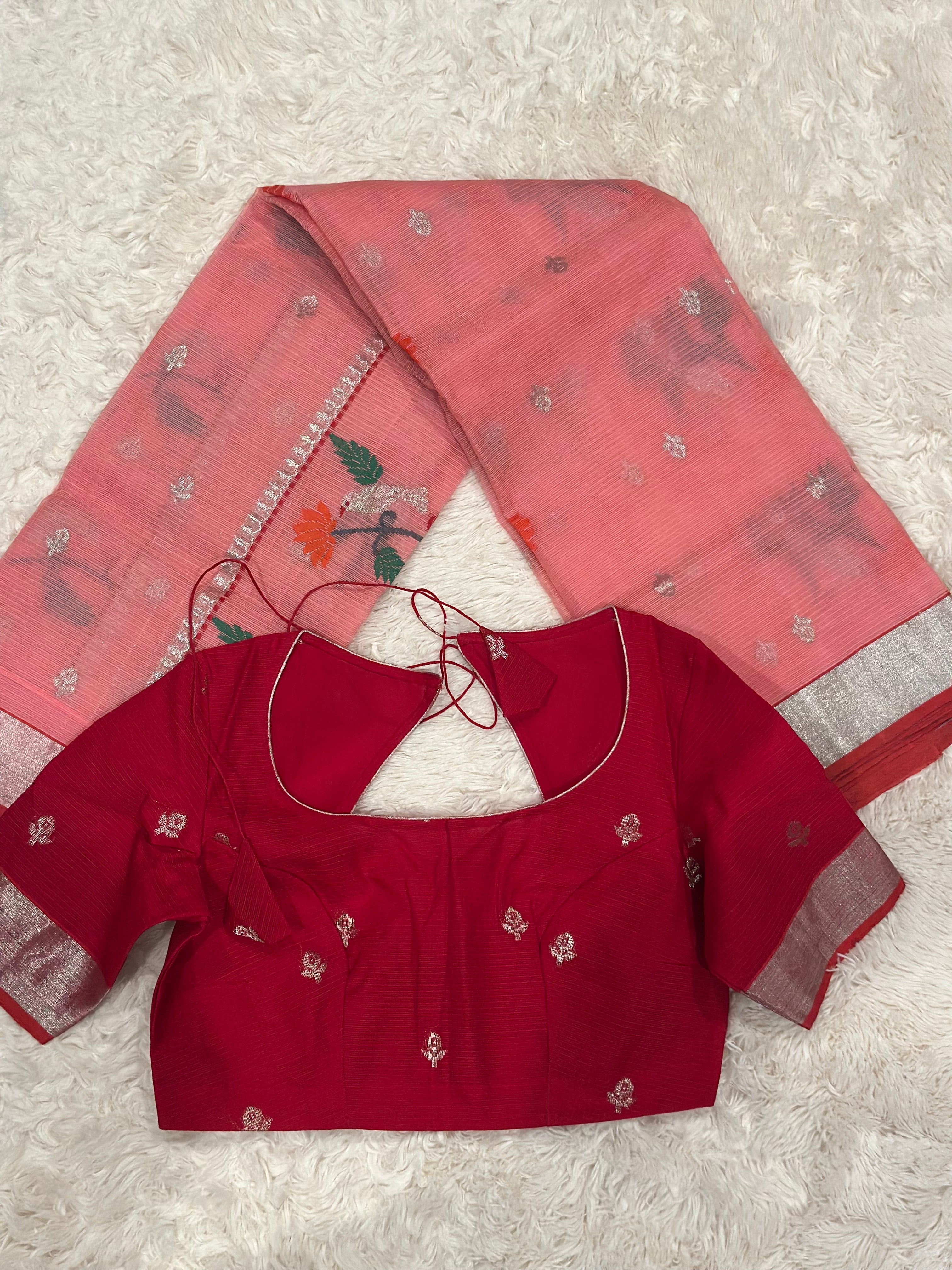 Peach - Zari Kota Saree