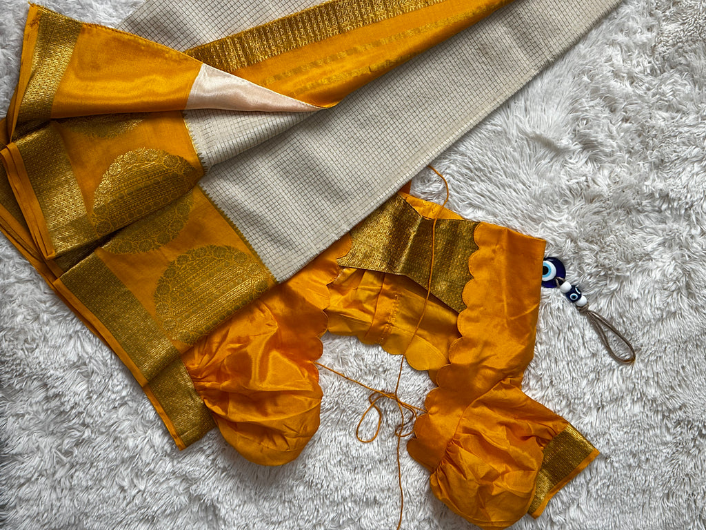 Beige and Yellow - Mysore Crepe Saree