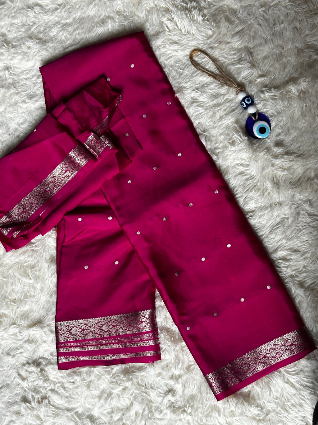 Fuchsia Pink - 85 Gsm - Mysore Crepe Saree