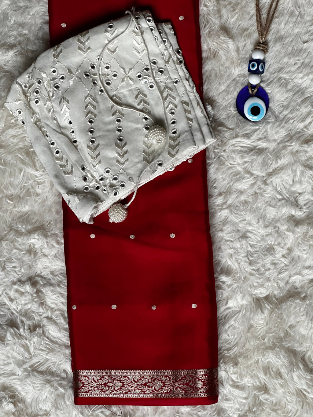 Red - 85 GSM - Mysore Crepe Saree