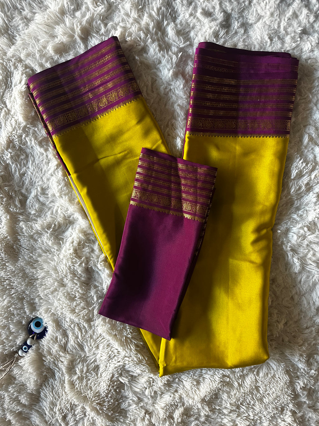 Olive Green & Magenta - Mysore Crepe Saree