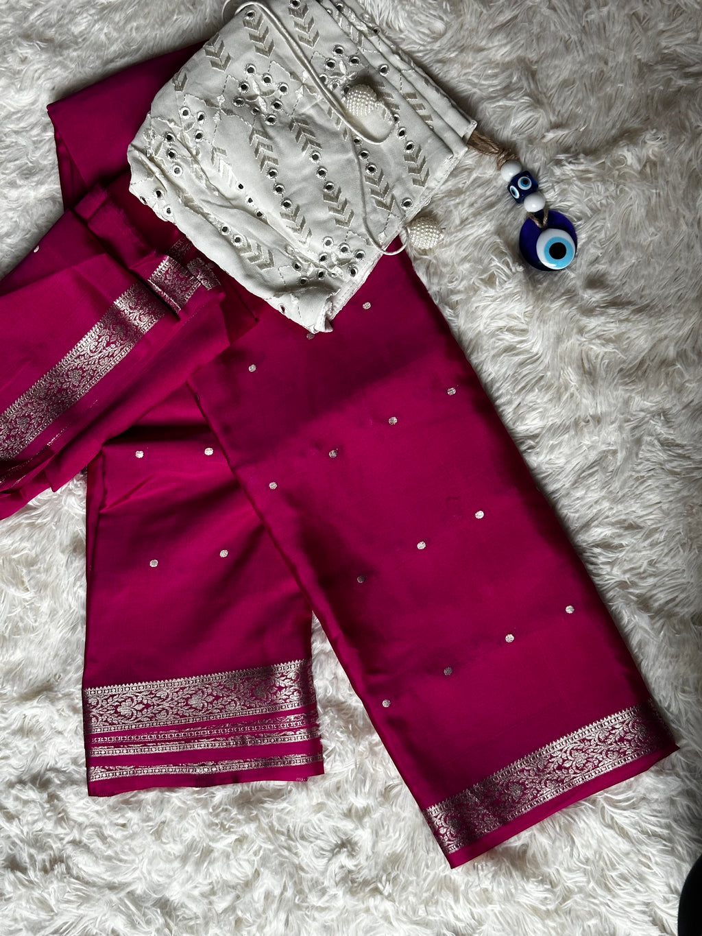 Fuchsia Pink - 85 Gsm - Mysore Crepe Saree