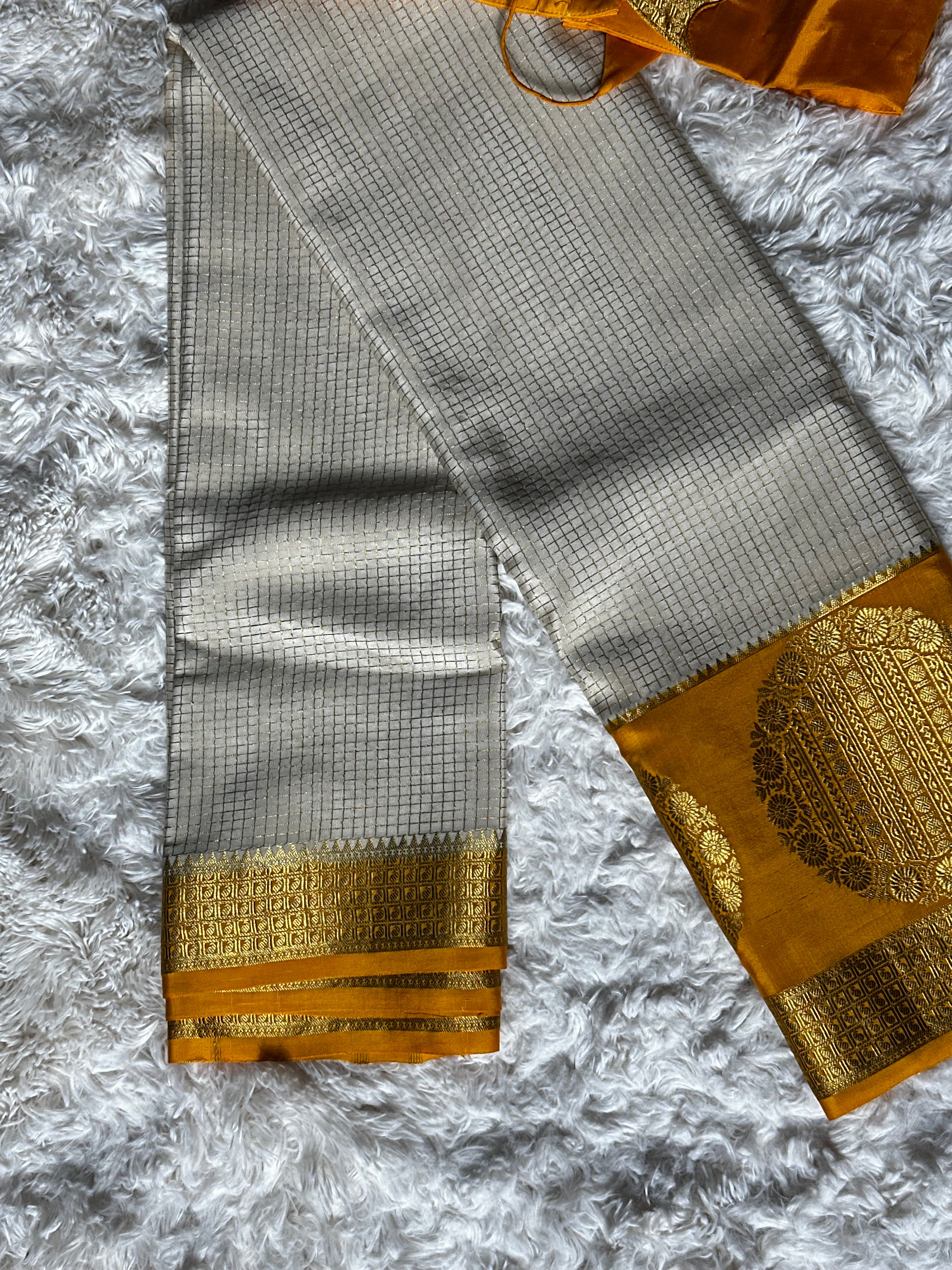 Beige and Yellow - Mysore Crepe Saree