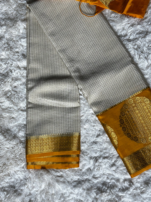 Beige and Yellow - Mysore Crepe Saree