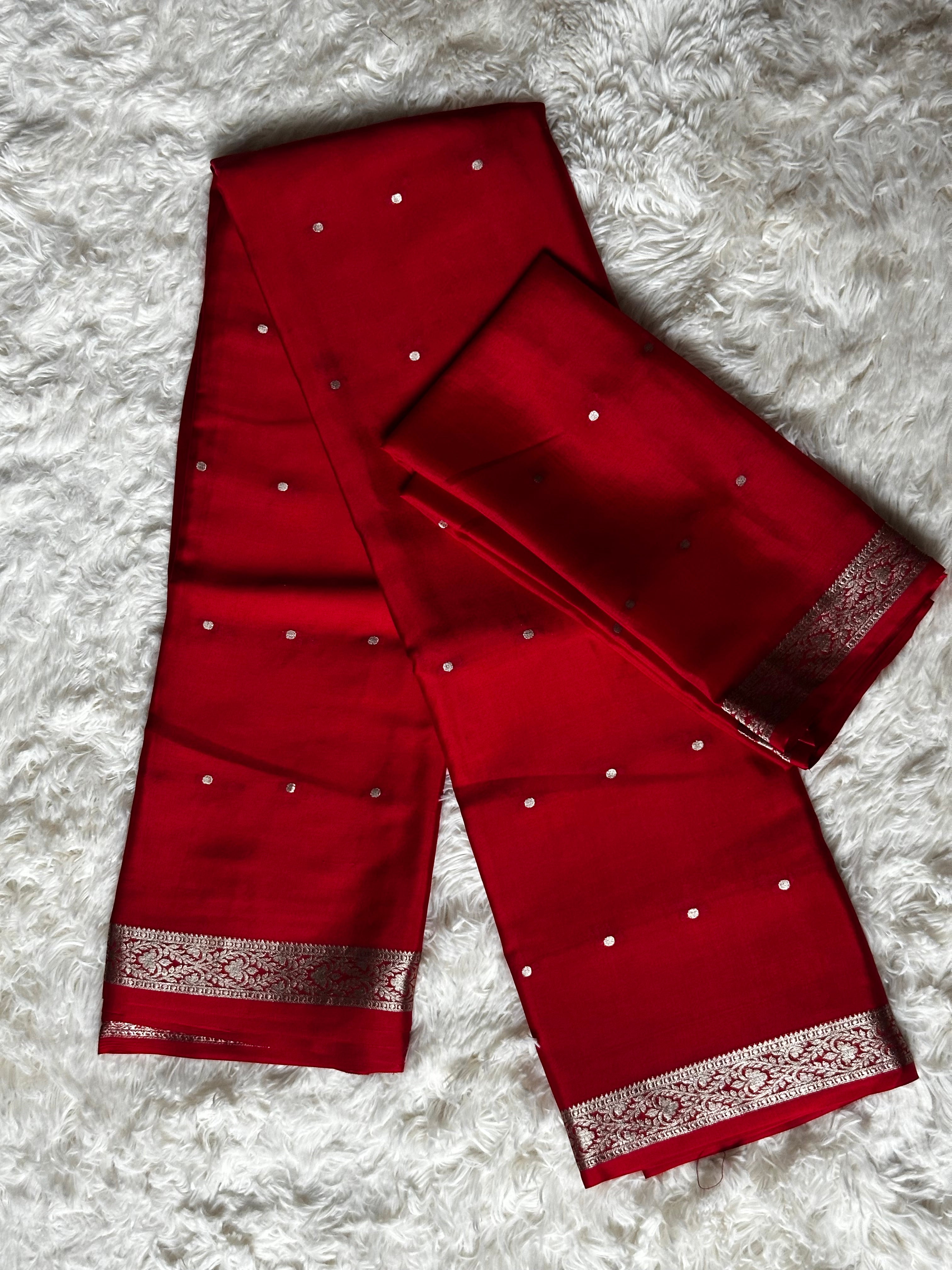 Red - 85 GSM - Mysore Crepe Saree