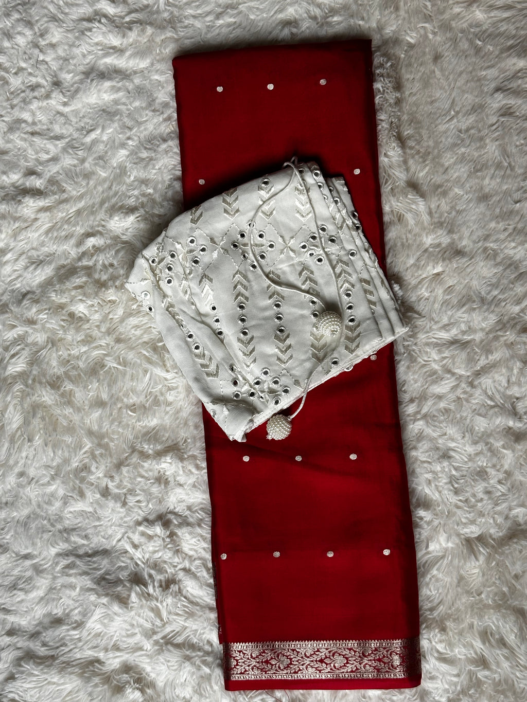 Red - 85 GSM - Mysore Crepe Saree