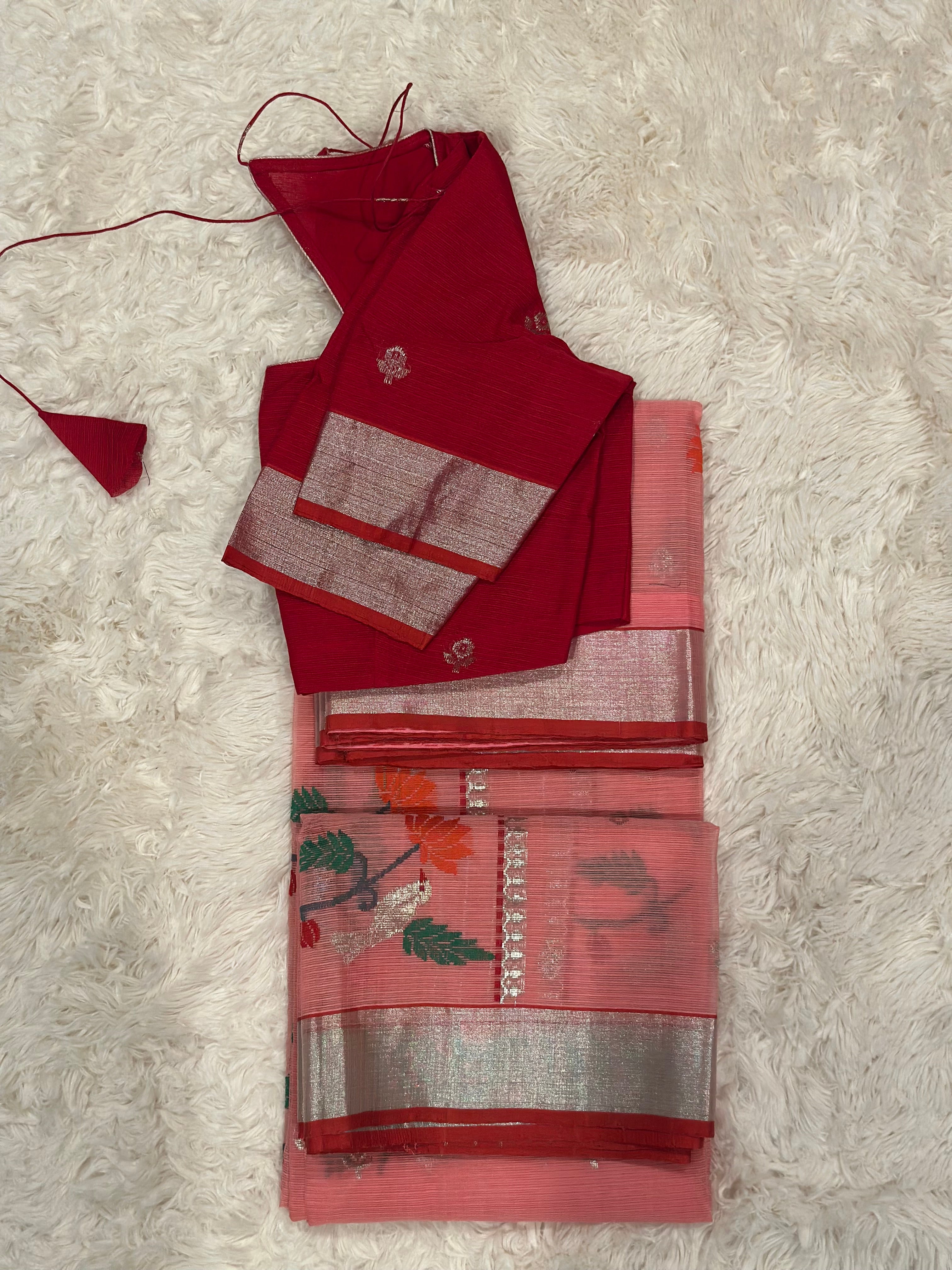 Peach - Zari Kota Saree