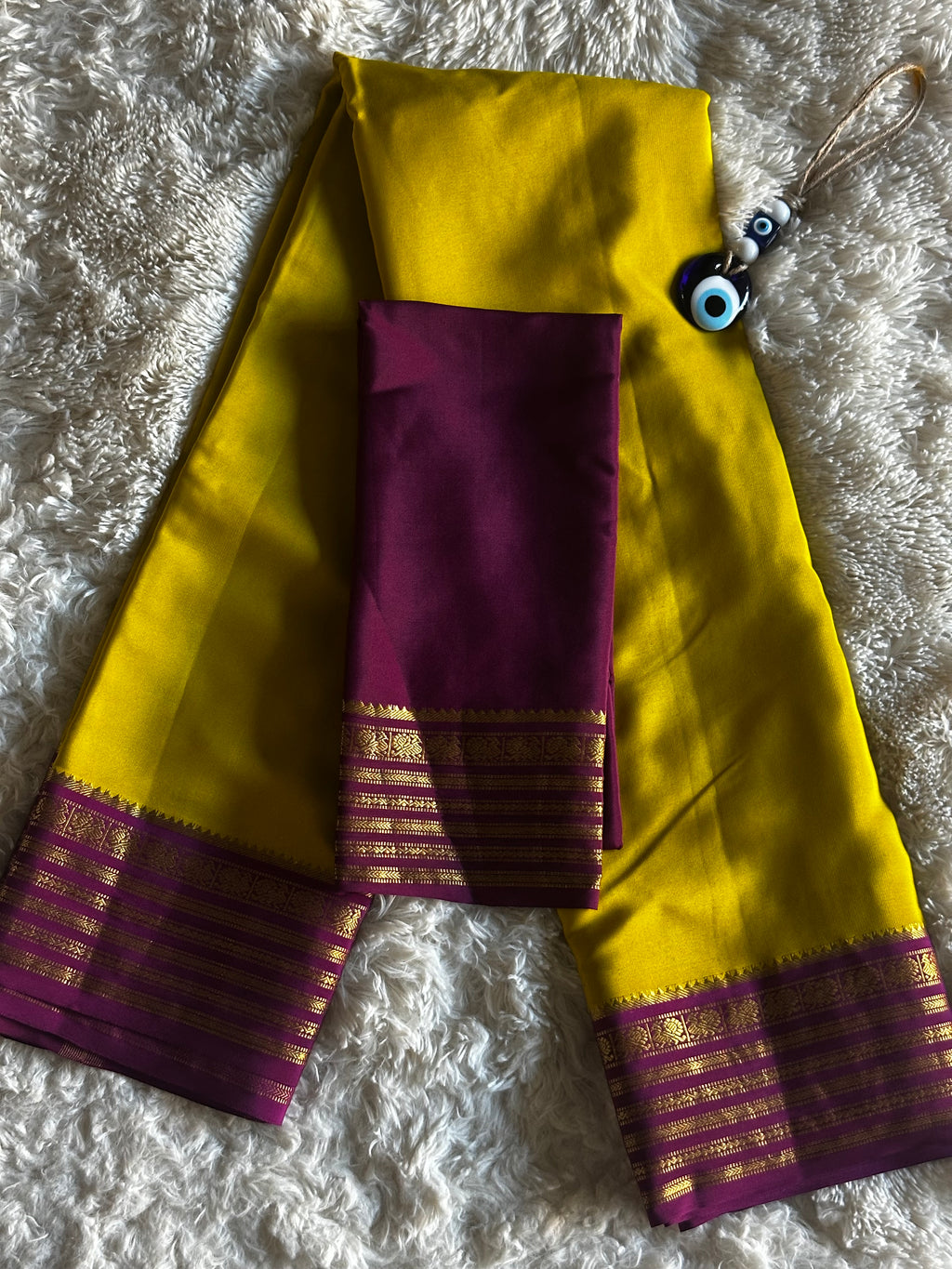 Olive Green & Magenta - Mysore Crepe Saree