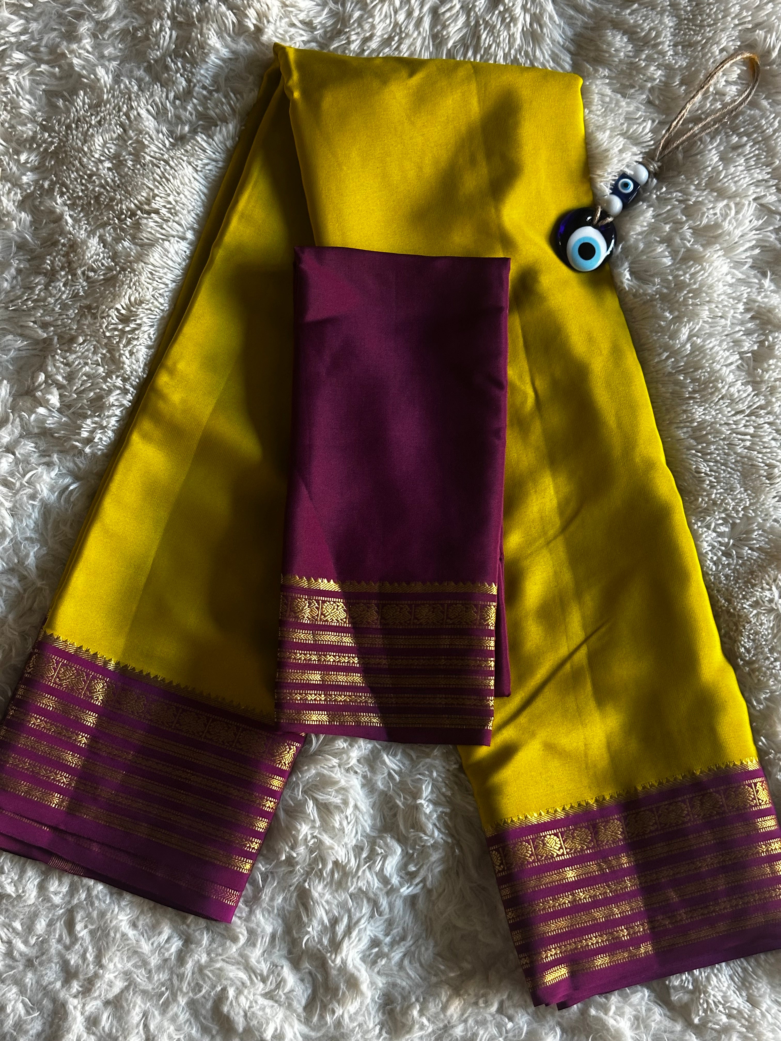 Olive Green & Magenta - Mysore Crepe Saree