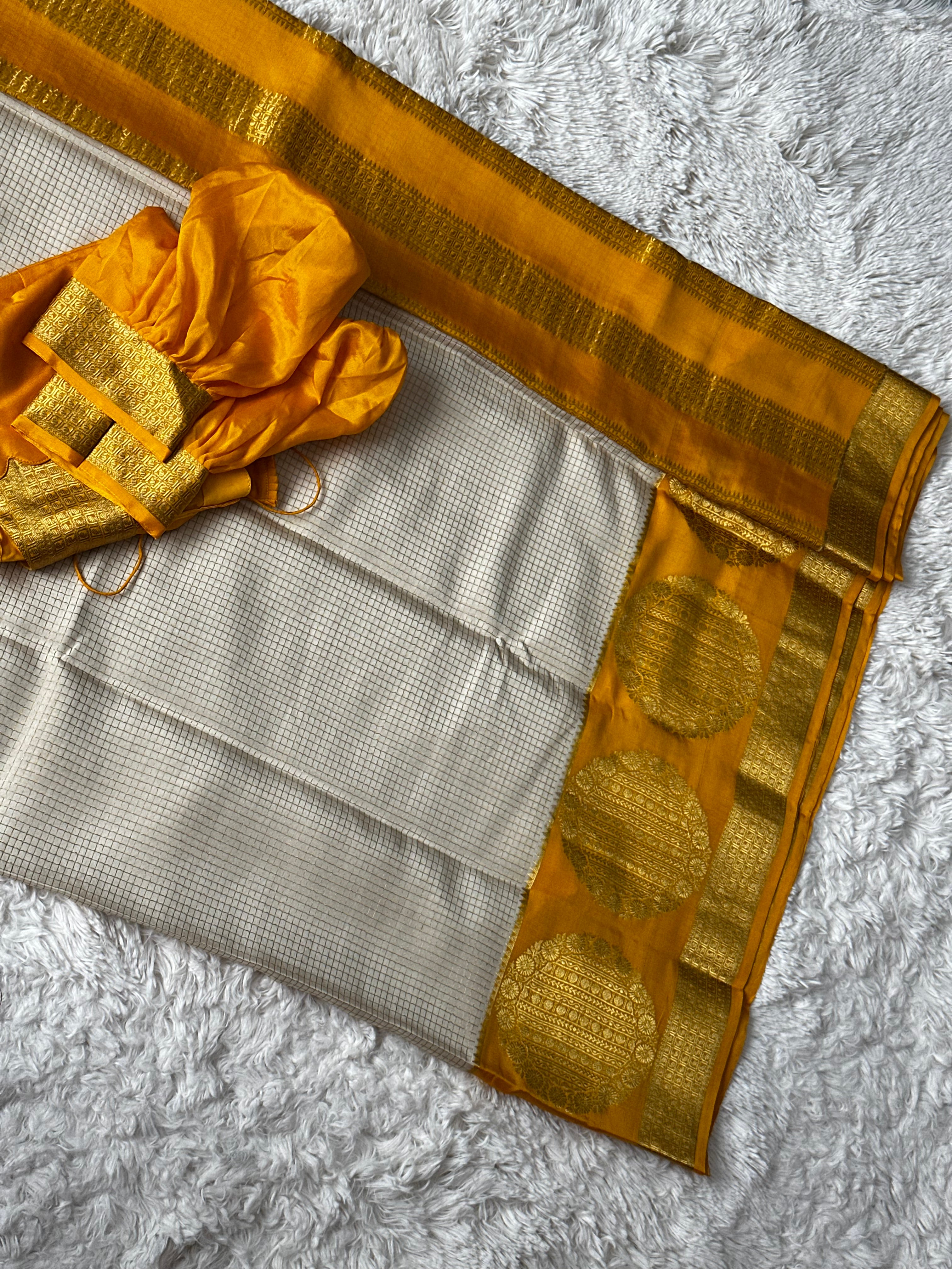 Beige and Yellow - Mysore Crepe Saree