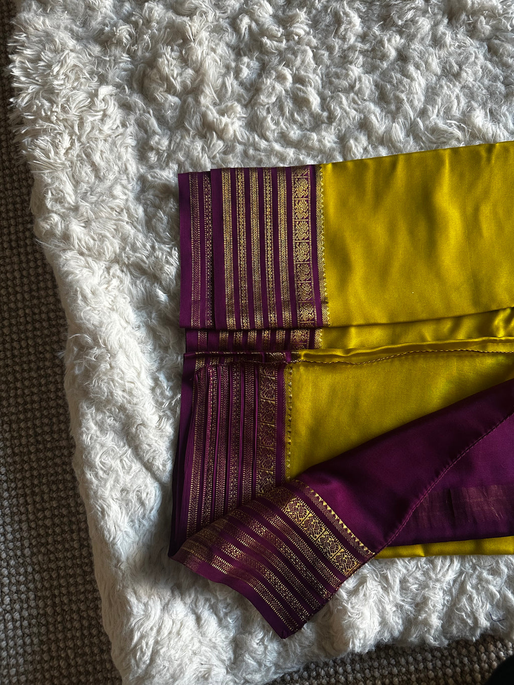 Olive Green & Magenta - Mysore Crepe Saree