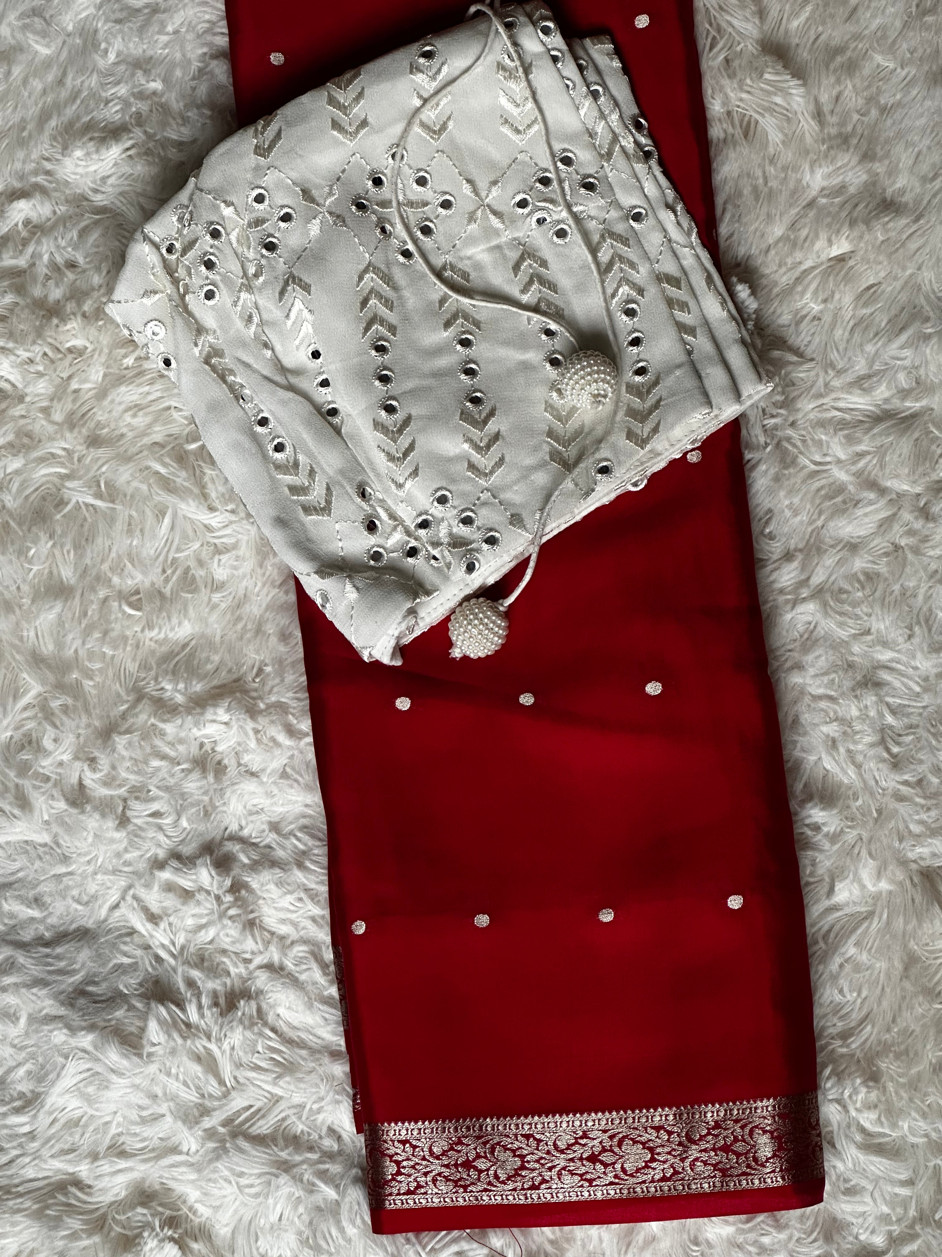 Red - 85 GSM - Mysore Crepe Saree