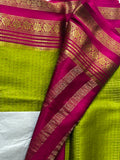 Parrot Green & Pink - 120 gsm - Mysore Crepe Saree