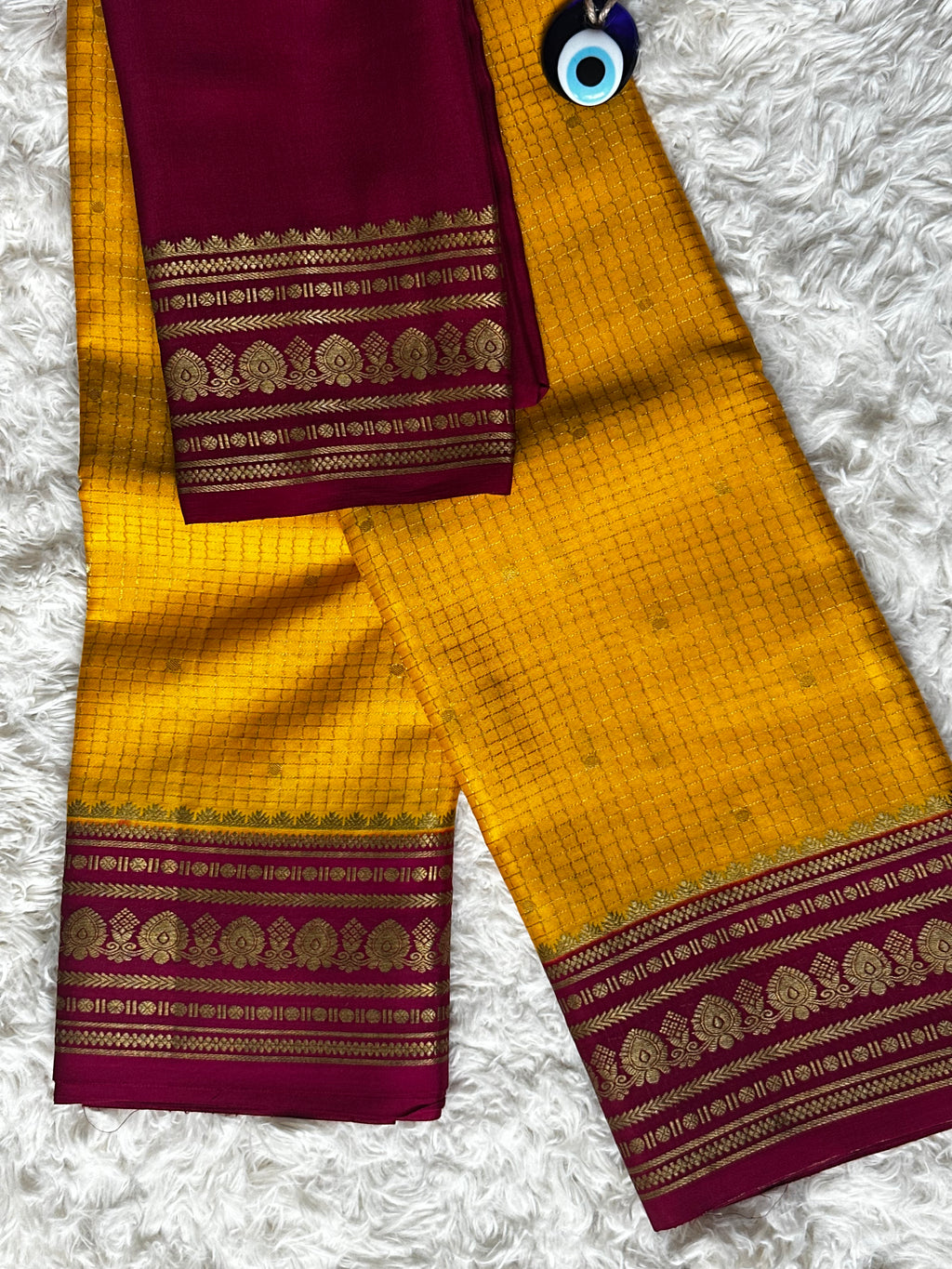 Yellow & Pink - 120 gsm - Mysore Crepe Saree