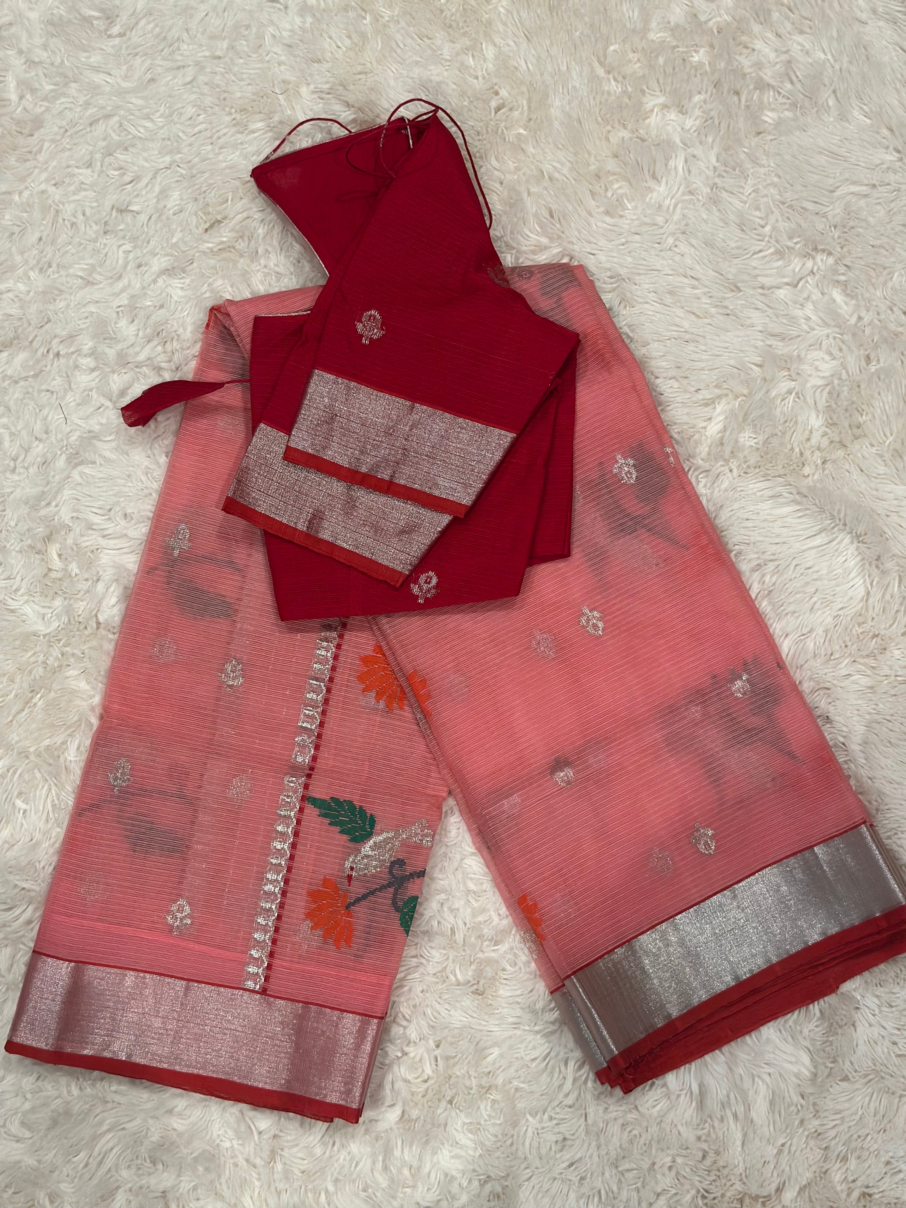 Peach - Zari Kota Saree