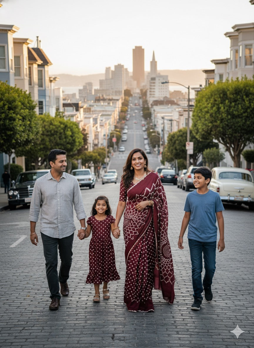 Maroon Bandhani Saree