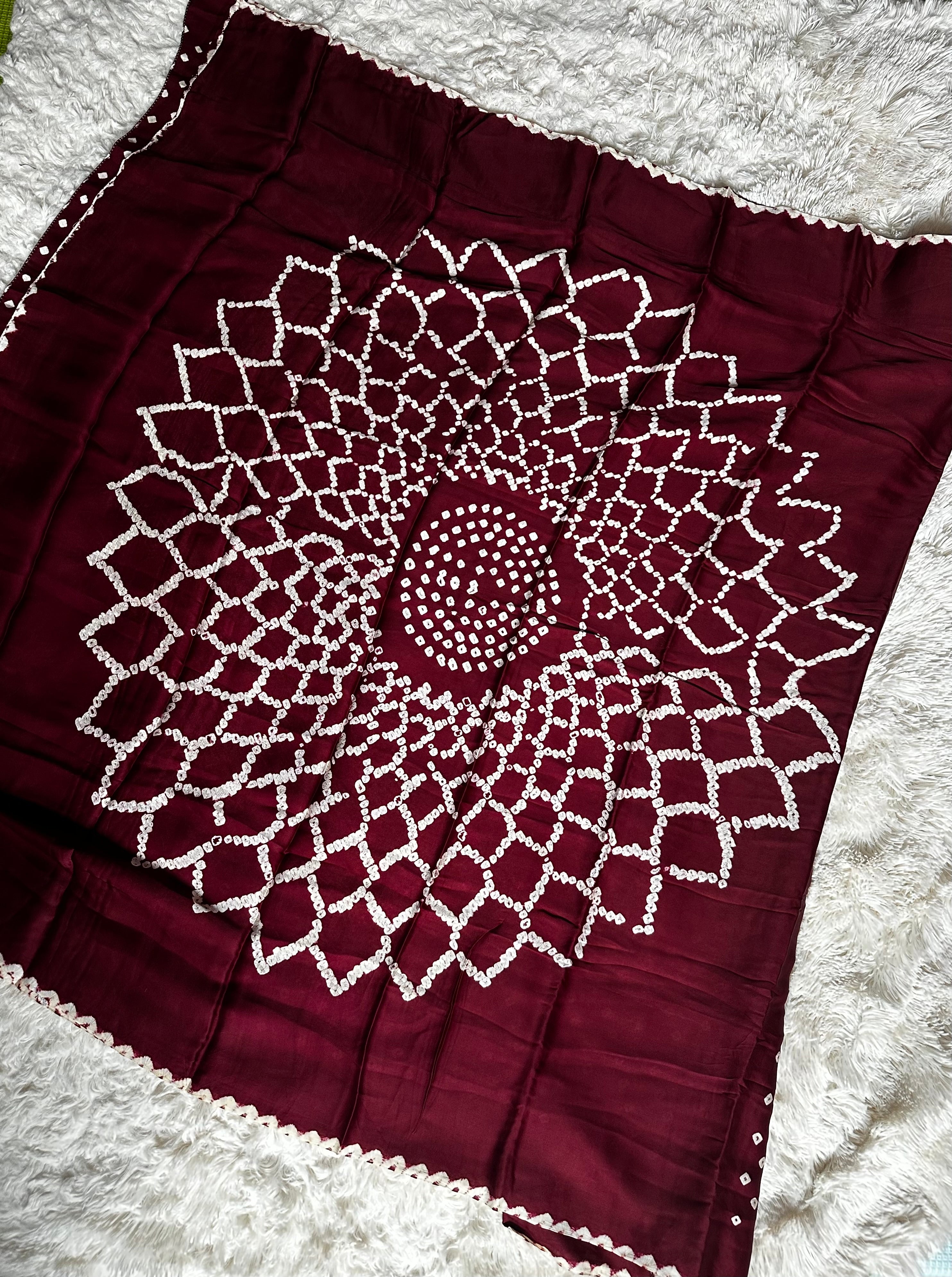 Maroon Bandhani Saree
