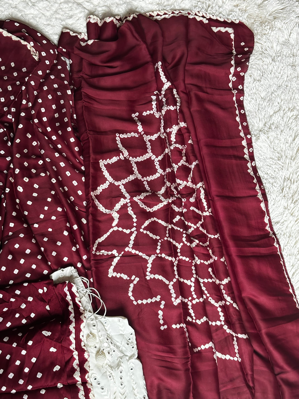 Maroon Bandhani Saree