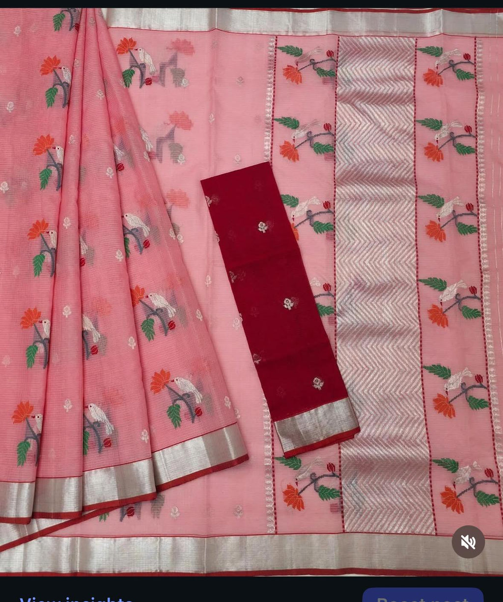 Peach - Zari Kota Saree