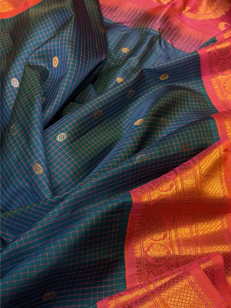 Blue and Peach - Gadwal Pattu Saree