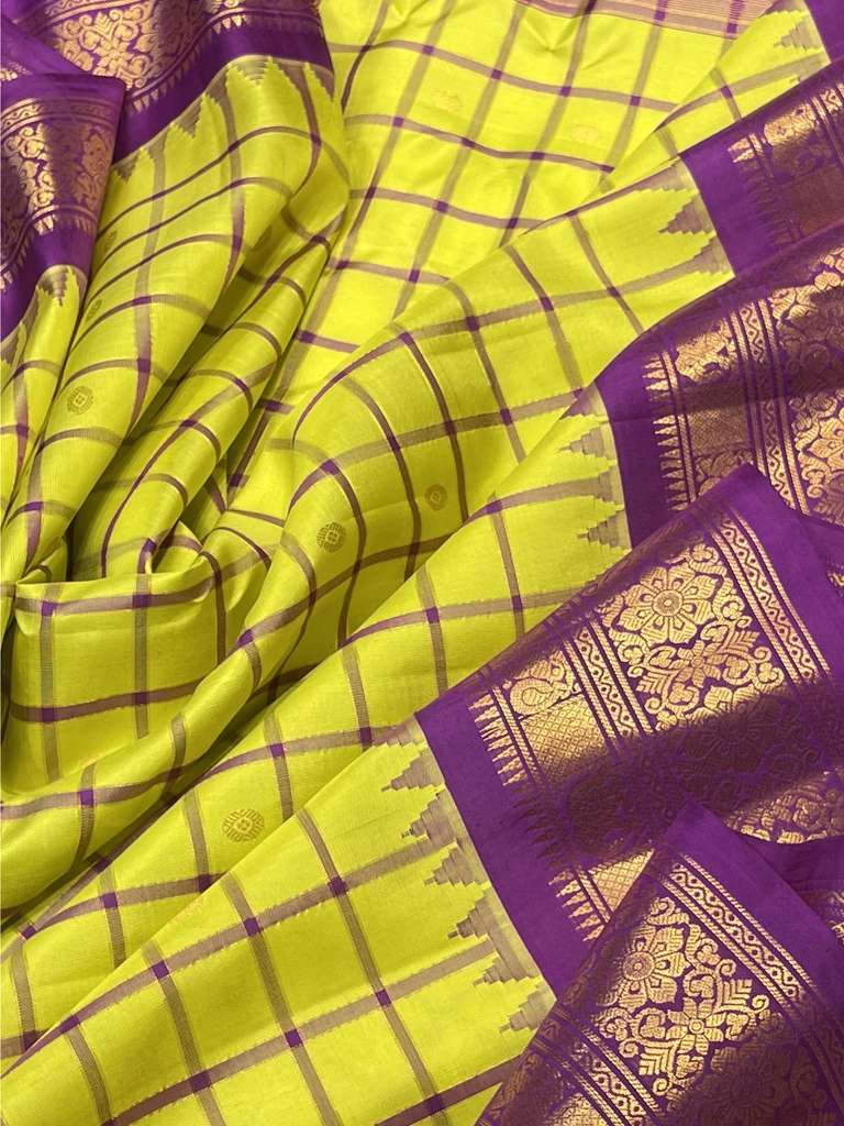 Lime Green and Purple - Gadwal Silk Saree
