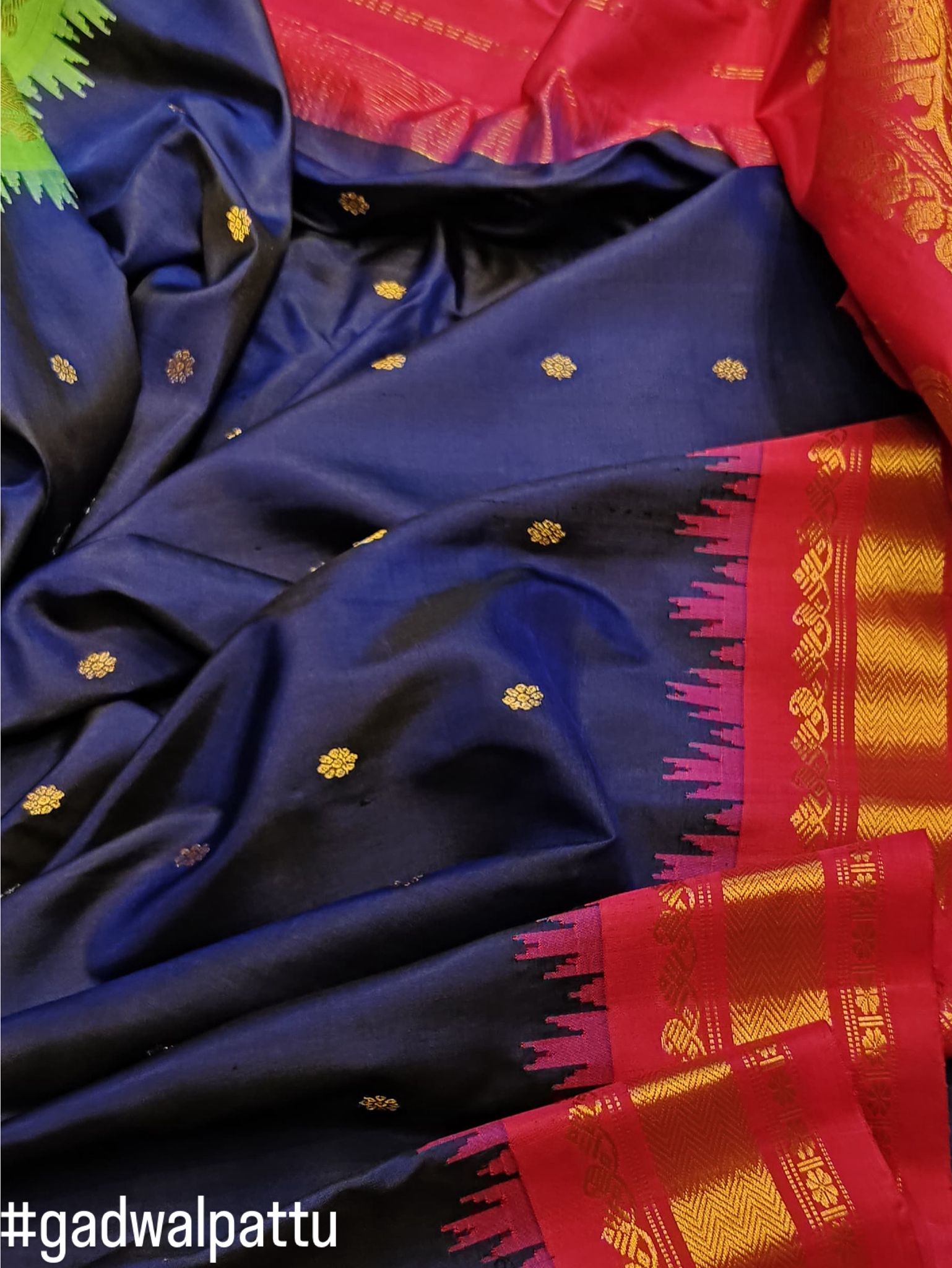Navy Blue and Pink - Gadwal Silk Saree