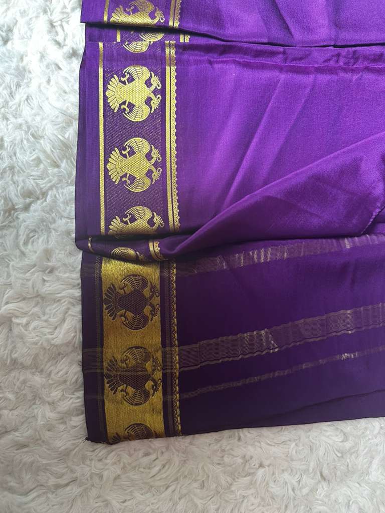 Purple Gandaberunda - Mysore Crepe Saree