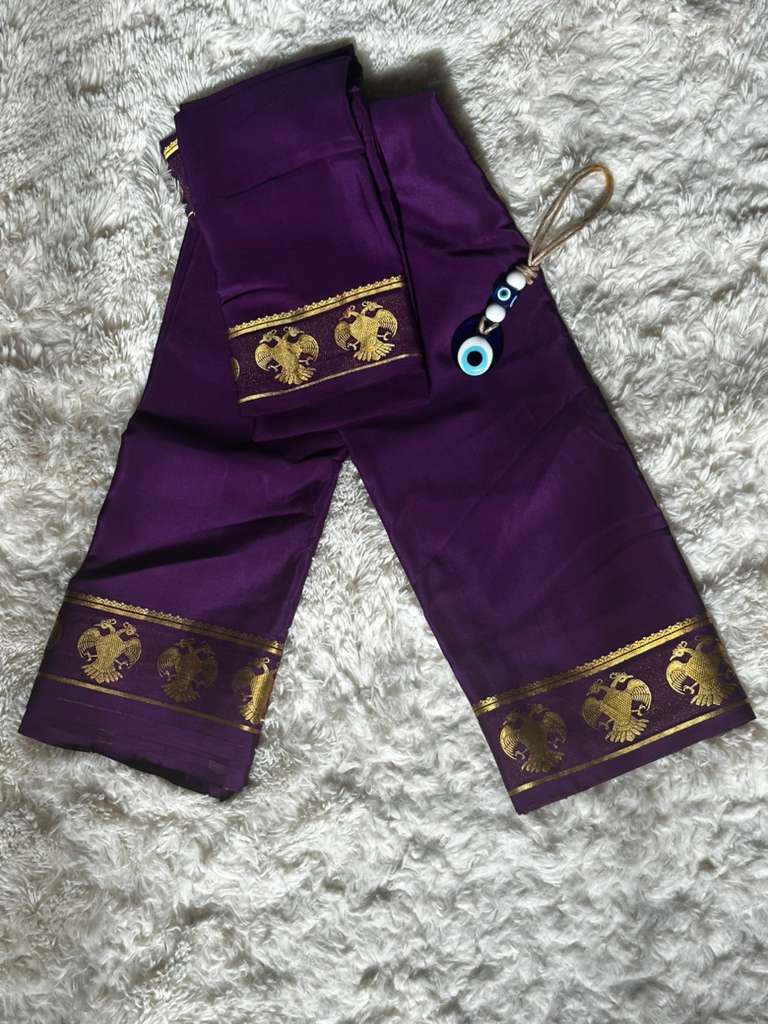 Purple Gandaberunda - Mysore Crepe Saree