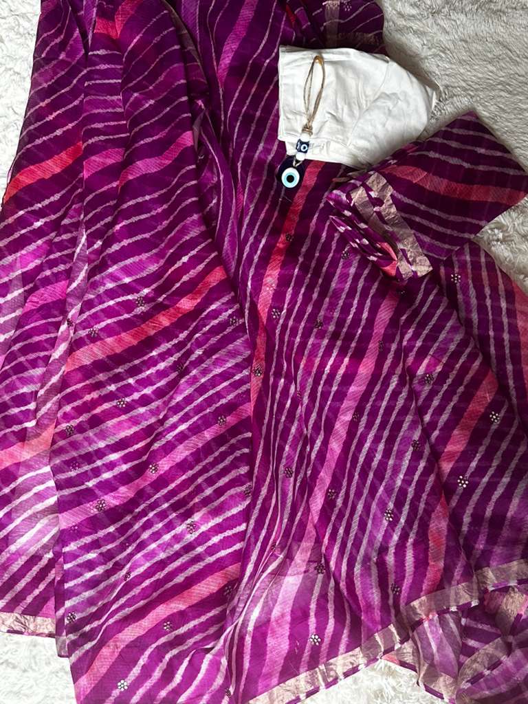 Purple - Lehariya Kota Silk Saree