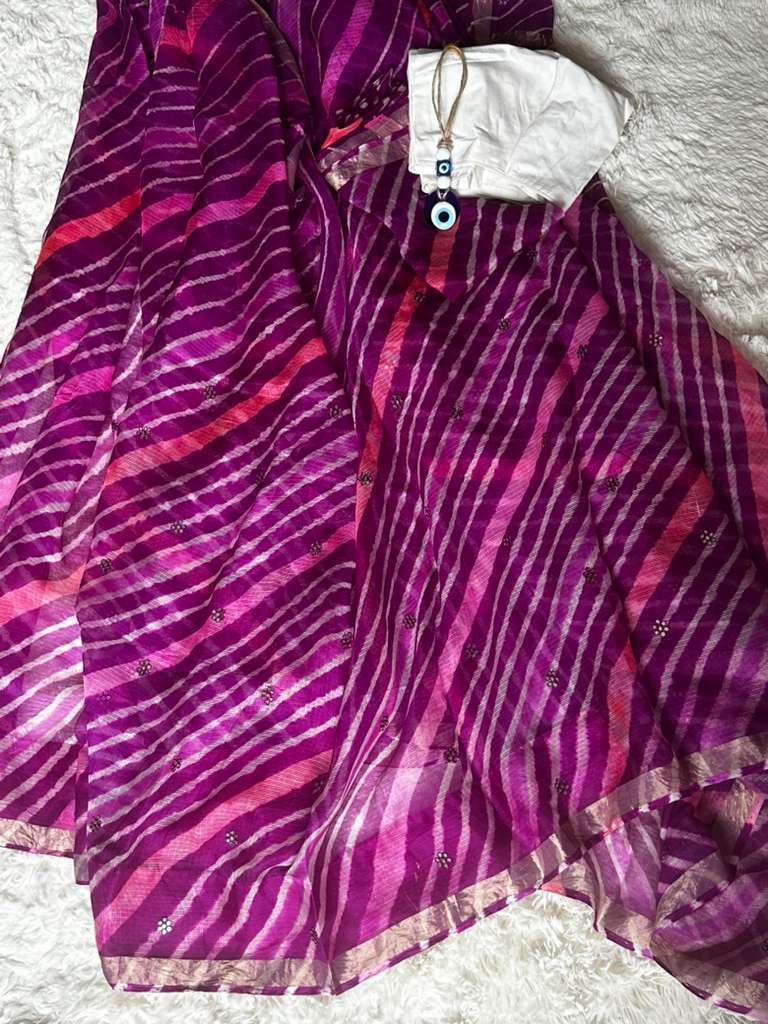 Purple - Lehariya Kota Silk Saree