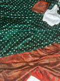 Bottle Green - Ajrakh Bandhani Saree