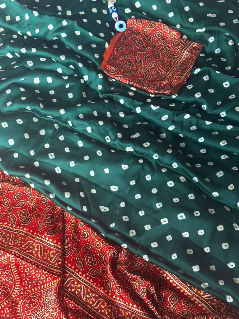 Bottle Green - Ajrakh Bandhani Saree