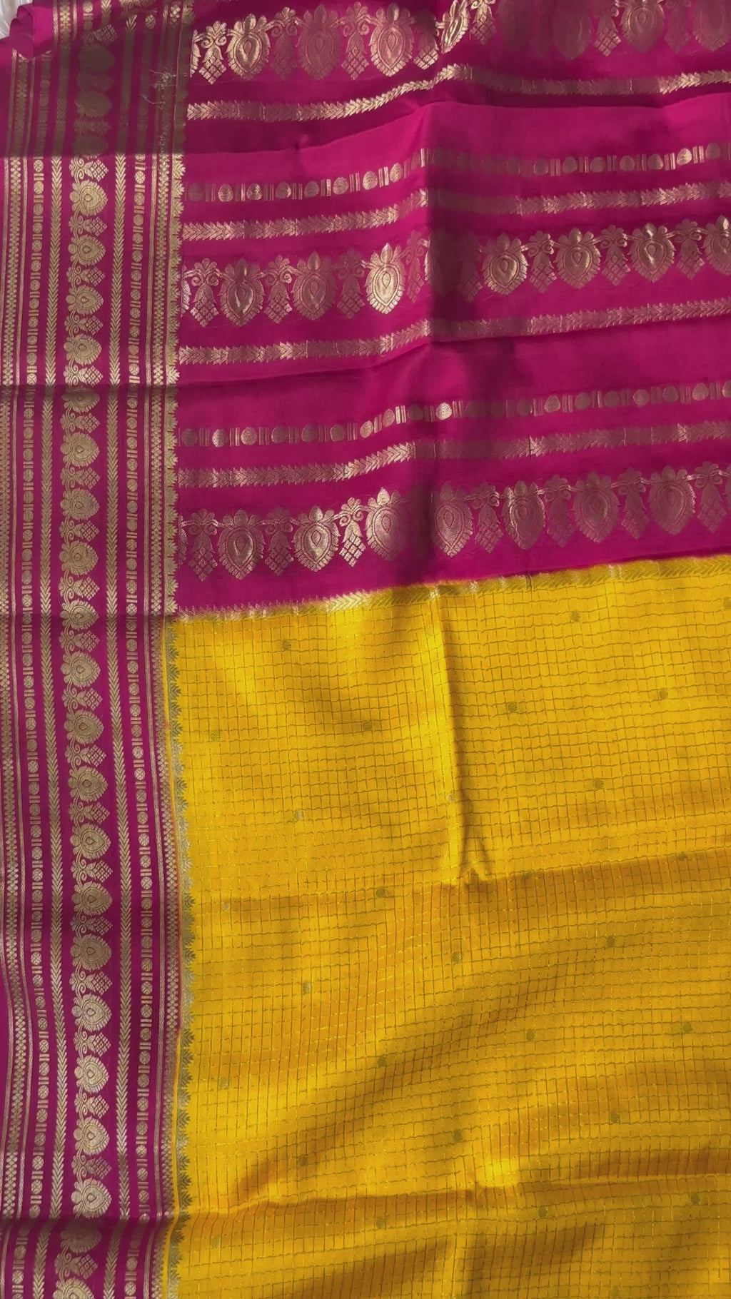 Yellow & Pink - 120 gsm - Mysore Crepe Saree