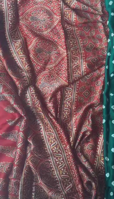 Bottle Green - Ajrakh Bandhani Saree